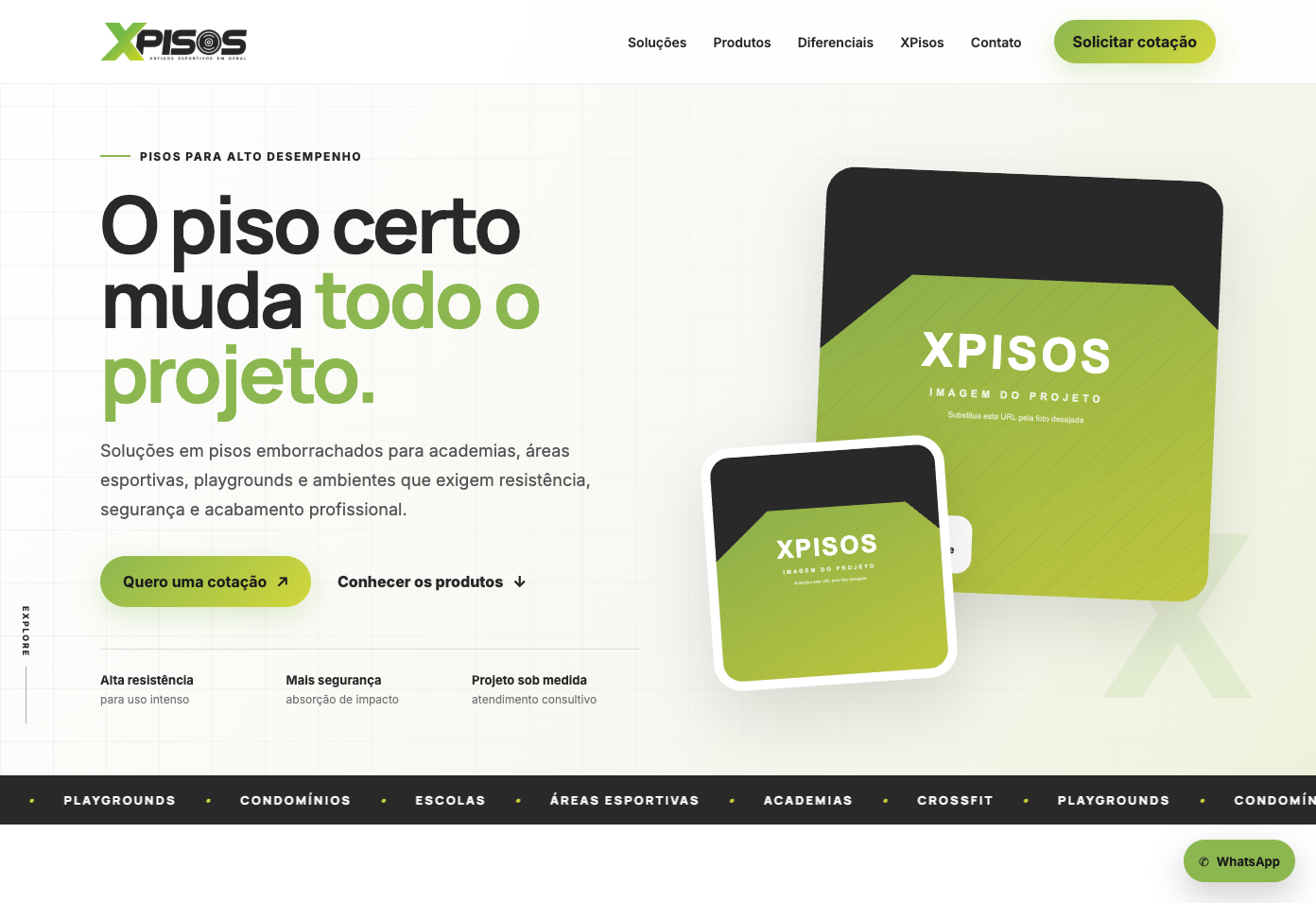 Site Institucional XPisos - Pisos Emborrachados Profissionais